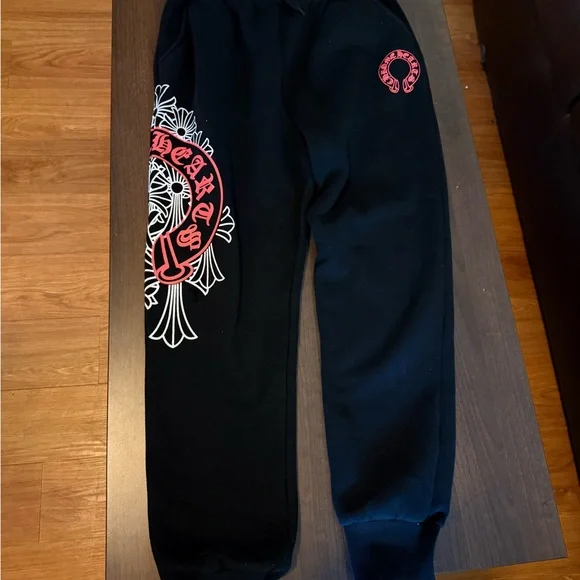 Black Sweatpants with Red and White Graphic - Picture 3 of 3